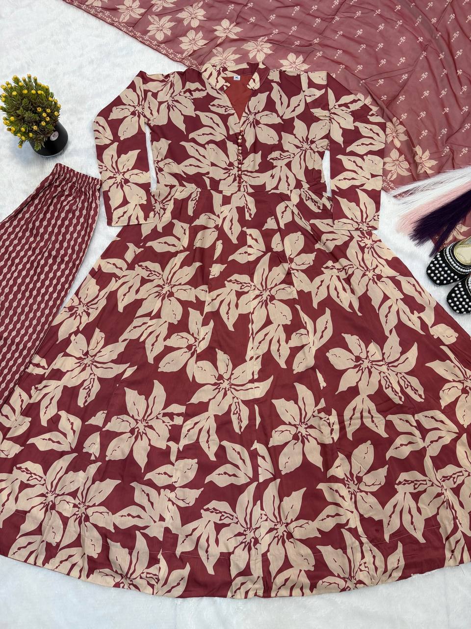 Crimson Noir Floral Couture Set